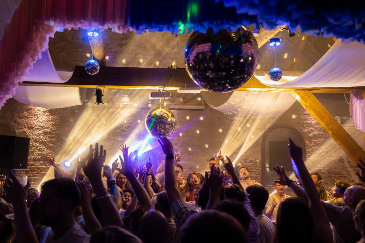 Feestende gasten bij een DJ Show met special effects